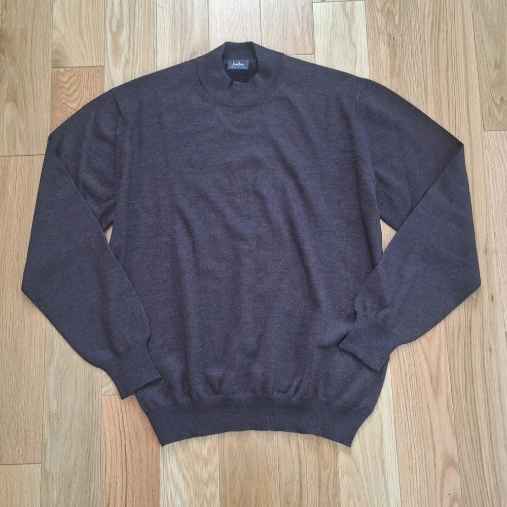 Luciano Barbera Vintage Mock Neck Sweater 100% Virgin Wool Made in Italy Brwn XL